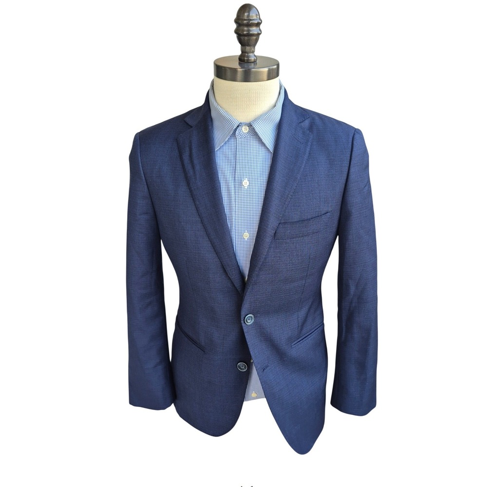 J. Hilburn Loro Piana Super 130s Wool Blazer Blue Check Sport Coat Mens Sz 36 R